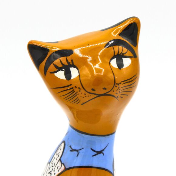 Vintage Mexican Talavera Cat Figurine Hand-Painted Clay Pottery Folk Art Decor - Picture 2 of 8